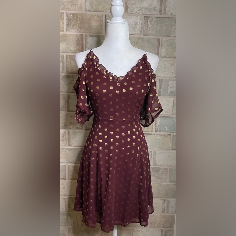 Topshop Burgundy/Gold Chiffon criss cross backless Mini cocktail Dress Sz 2 NWT